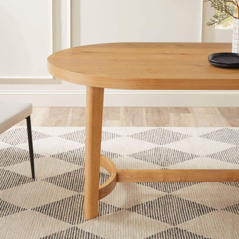 Walker Edison Modern Farmhouse Rustic Solid Oak Wood Oval Dining Table for 6 - White Oak
