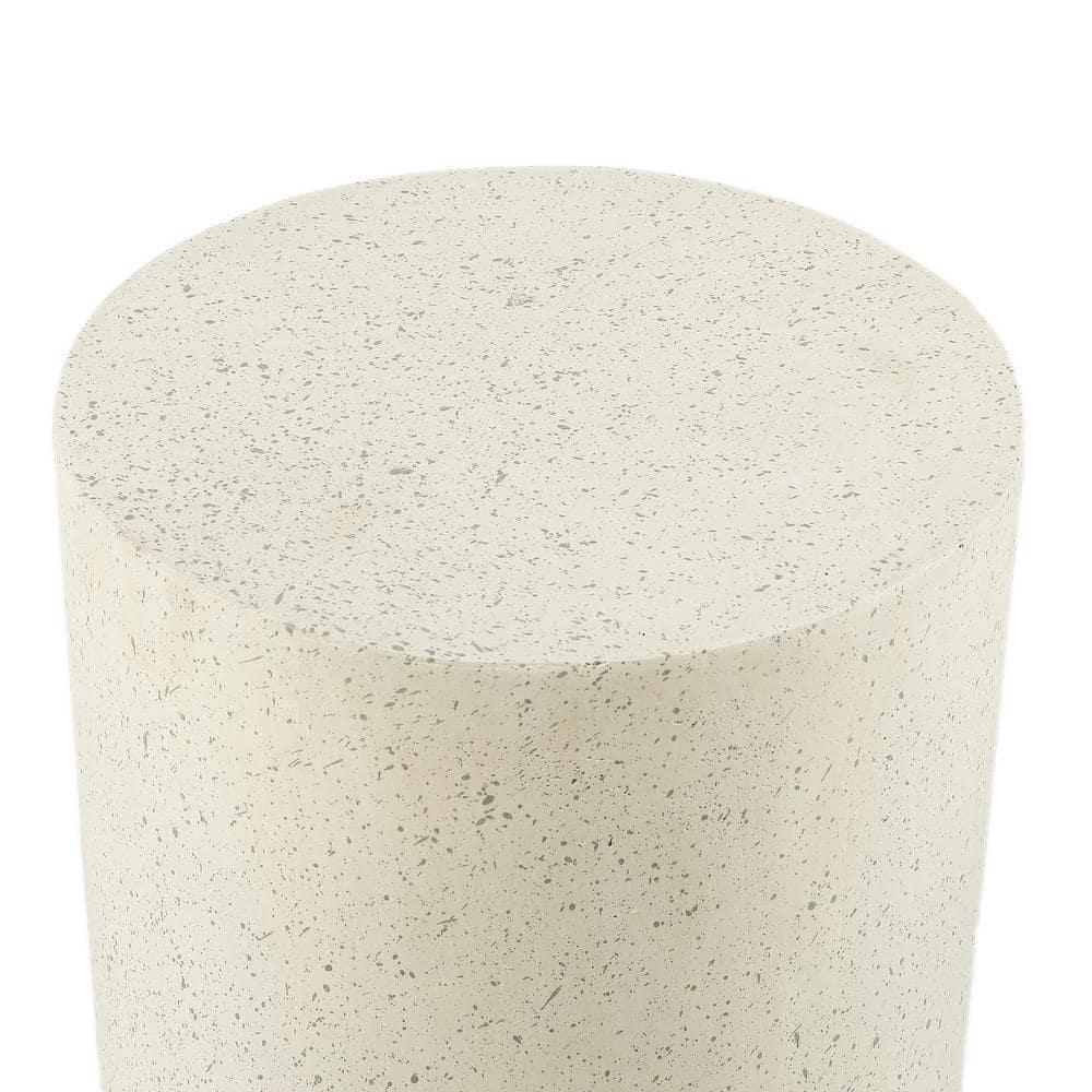LuxenHome Patio Side Table, 18'' Cream with Speckled Gray Cement Round End Table,Accent Table for Outdoor Indoor, Garden Stool Plant Stand Off-White
