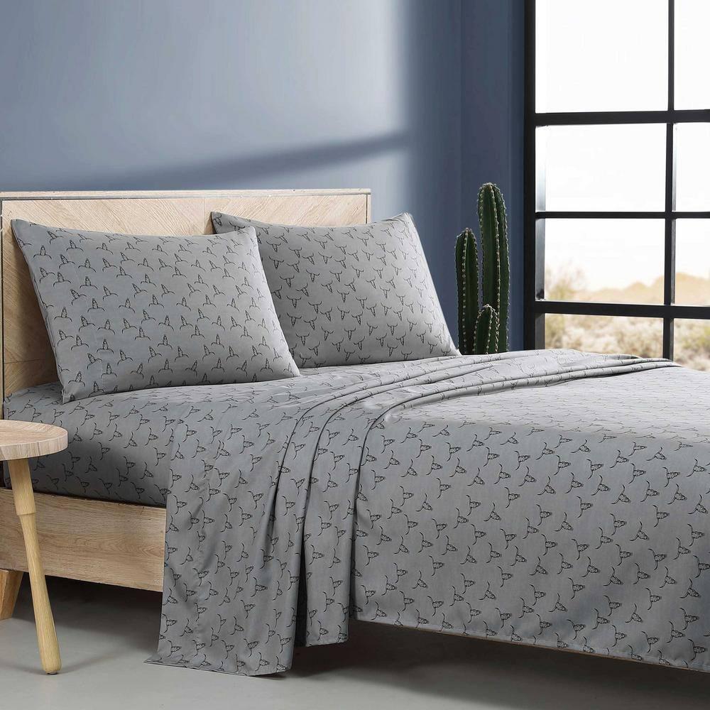 Wrangler Steer Skulls Grey 100% Microfiber Queen Sheet Set