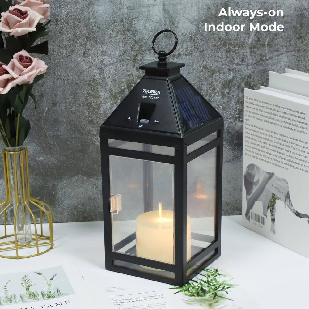 Techko 12.2'' H Tabletop Solar Lantern with Motorized LED Candle Included