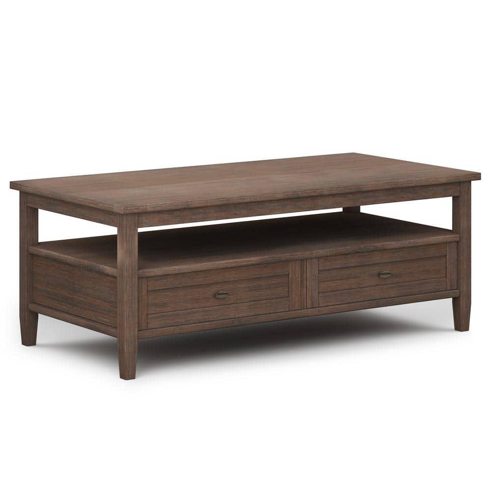 Simpli Home Warm Shaker 48"W Solid Wood Coffee Table with Two Storage Drawers and Open Shelf