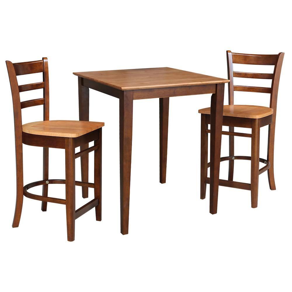 Cinnamon Espresso Solid Wood Counter Height Table with 2 Stools