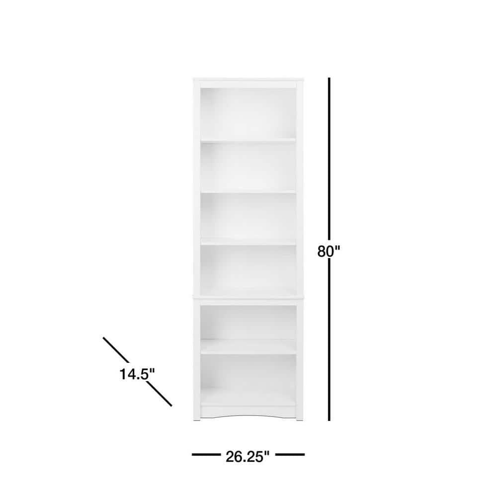 80" Tall Bookshelf White - Prepac: Laminated 6-Shelf Storage, Modern Design
