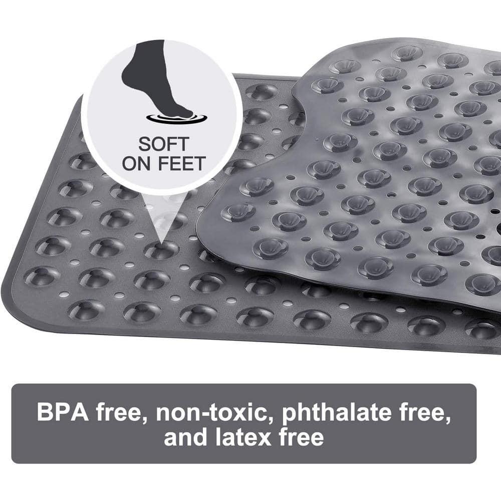 YINENN Bath and Shower Safety Mats 40x16 inch, Non Slip with Suction Cups for Bathroom Stall and Tub Floor, Extra Large and Machine Washable, Drain Holes Keep Bathtub Clean, Clear Light Black