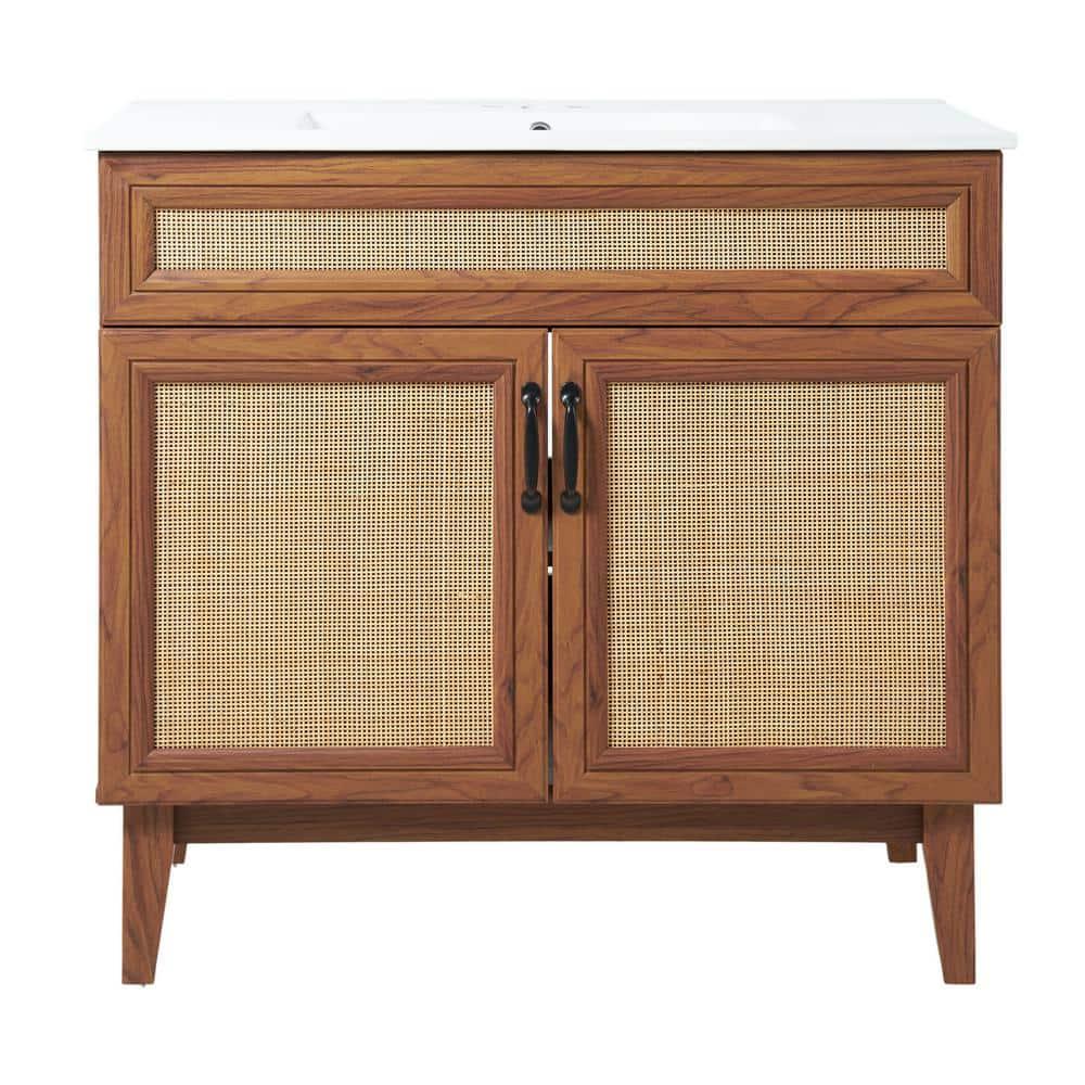 Javer 36" Rattan Modern Farmhouse 2-Shelf Bath Vanity Cabinet Only (Sink Basin not Included)