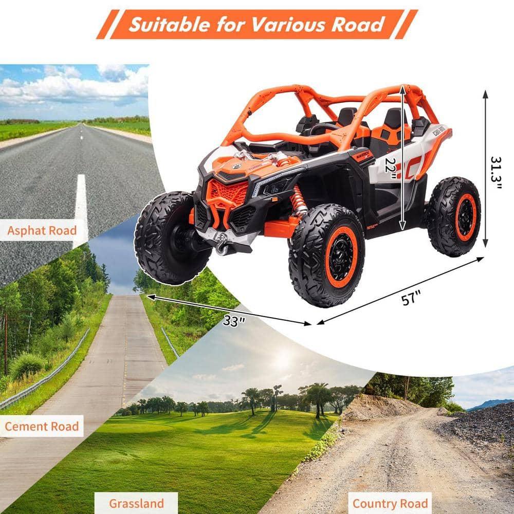 EastVita 2 Seats Ride on Ride on Car 200W Motors UTV,with Remote Control 23" Seats Width Electric Vehicle, EVA Wheels,Music,Head+Tail Light