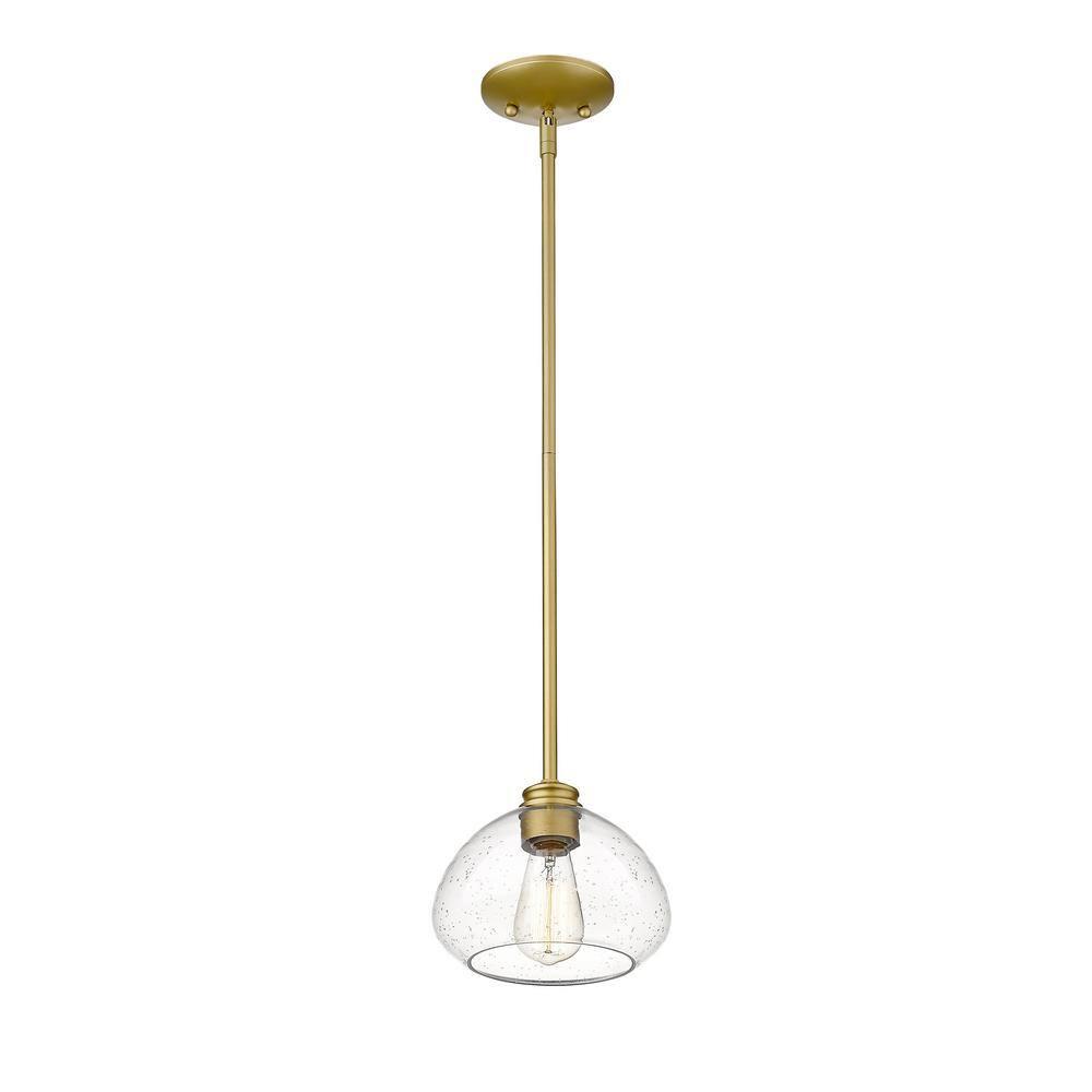 Satin Gold 8'' Mini Pendant Light with Seeded Glass Bowl