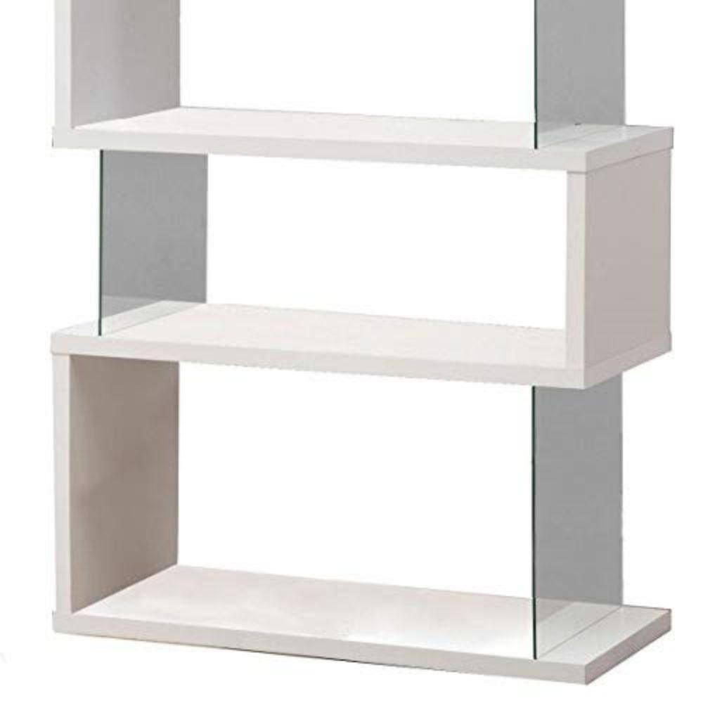 Benzara 3-Shelf Wood Bookcase with Tempered Glass Sides in Glossy White