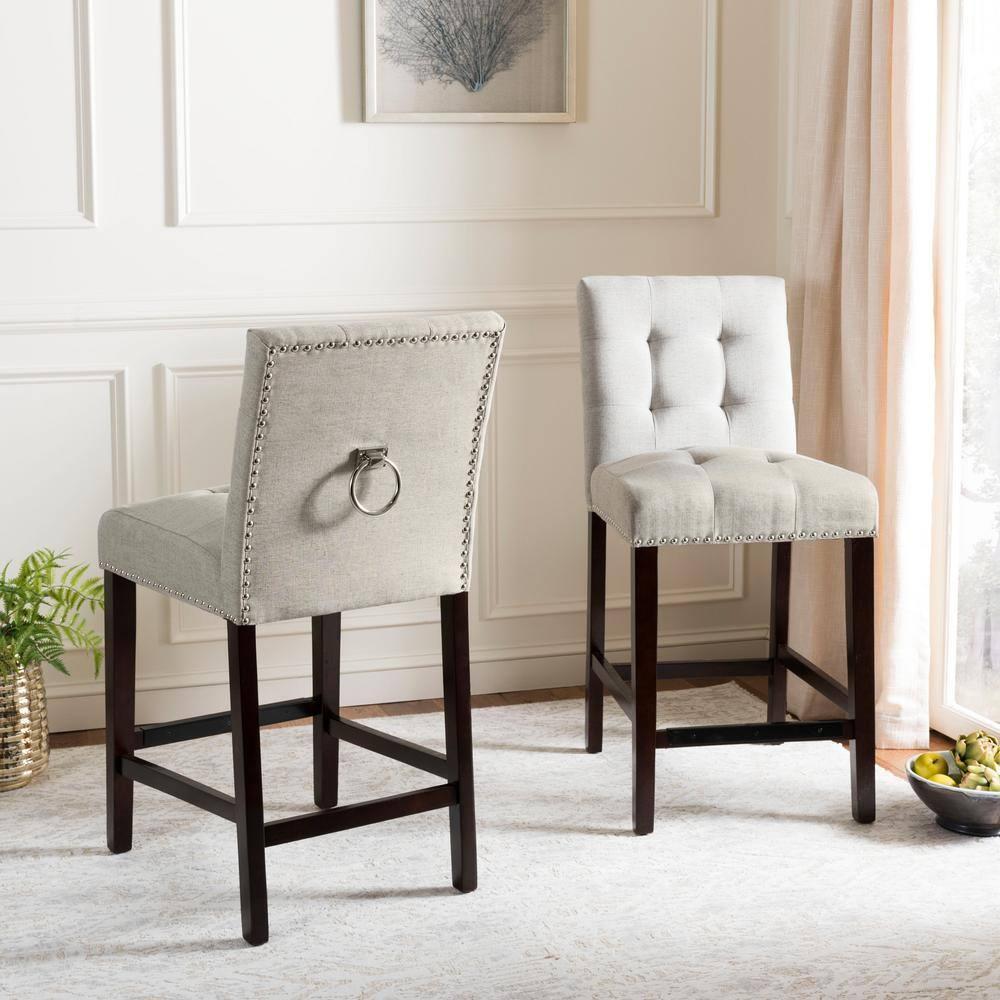 Nikita Counter Stool (Set of 2) - BST6303 - Light Grey/Espresso - Safavieh