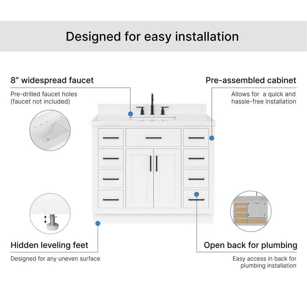 Wildon Home® Tidworth 42'' Solid Wood Single Bathroom Vanity with 1.5'' Carrara Quartz Top, Rectangular Sink