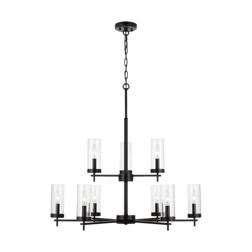 Zire Midnight Black 9-Light Incandescent Chandelier with Clear Glass Shades