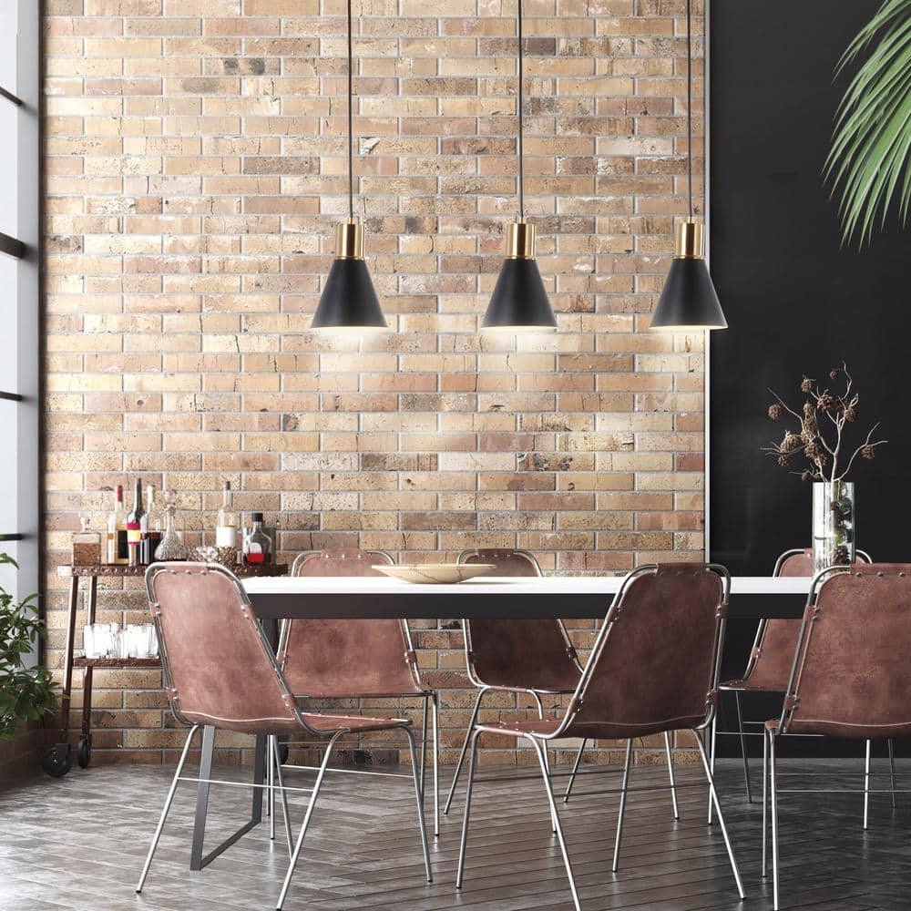 Apollo 33.5" 3-Light Mid-Century Modern Iron Adjustable Linear LED Pendant, Black/Brass Gold