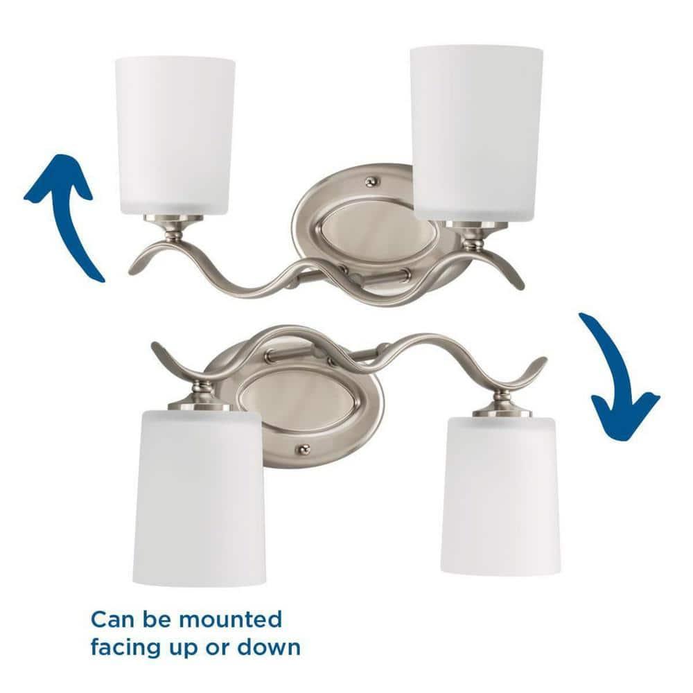 Progress Lighting Inspire Collection 2-Light Wall Sconce, Brushed Nickel, Etched Glass Shades
