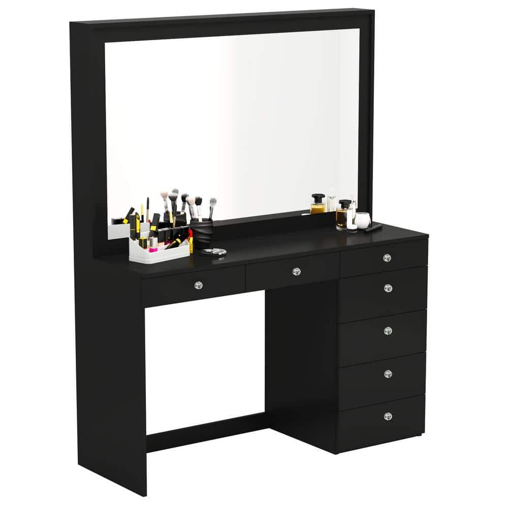 Boahaus LLC Boahaus Joan Large Modern Makeup Vanity Table with Big Mirror, 7 Drawers and Power Outlet