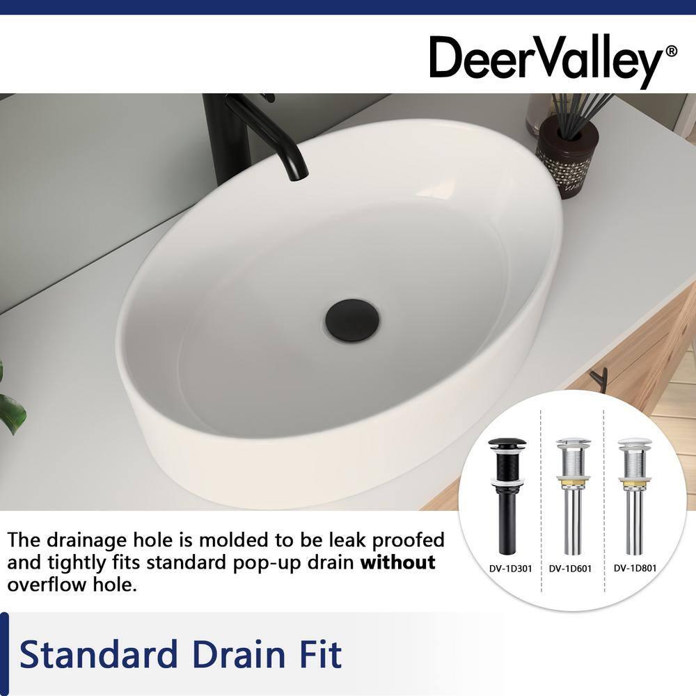 DeerValley 19.7'' x 14'' White Oval Vitreous China Vessel Bathroom Sink