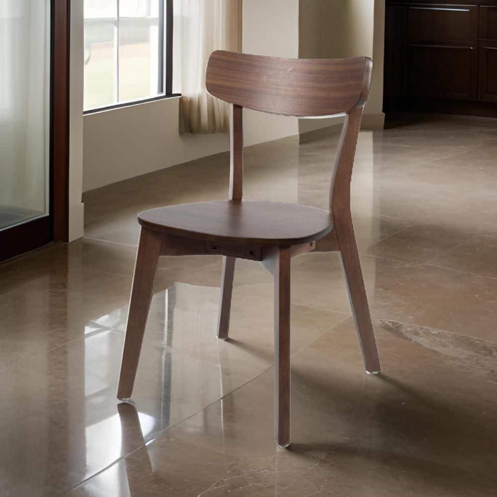 Benjara Aby Dining Side Chair, Wooden Round Seat, Open Panel Back, Walnut Brown