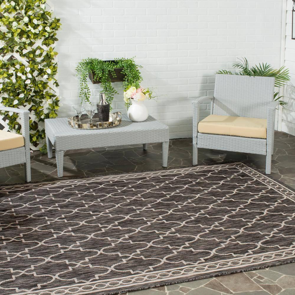 Courtyard CY8871 Power Loomed Indoor/Outdoor Area Rug - Black/Beige - 8'x11' - Safavieh.