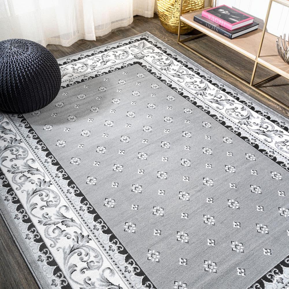 3'x 5' Acanthus French Border Area Rug, Gray/Cream - JONATHAN Y
