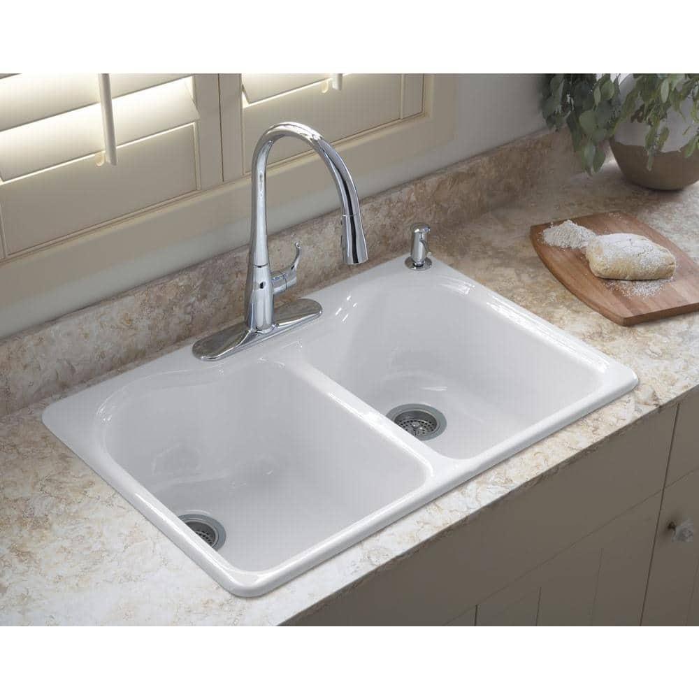 Hartland® 33" L x 22" W x 9-5/8" Double Basin Drop-In Kitchen Sink