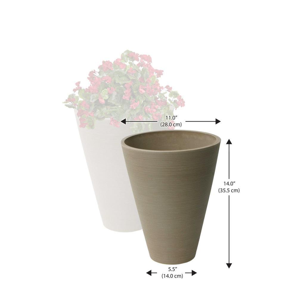 Algreen Valencia Planter, 2 Round Taper Ribbed Planters, 11.4-In. Diameter by 14-In., Taupe, 2 Pack