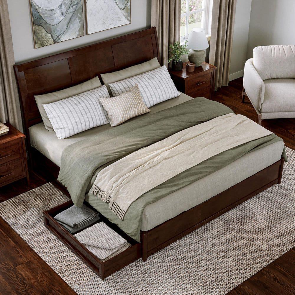 AFI, Andorra King Platform Bed with Panel Footboard and Storage Drawers, Walnut