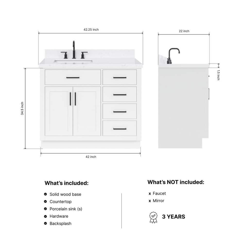 Ariel T042slcqrvo Hepburn 42" Free Standing Single Basin Vanity Set - White