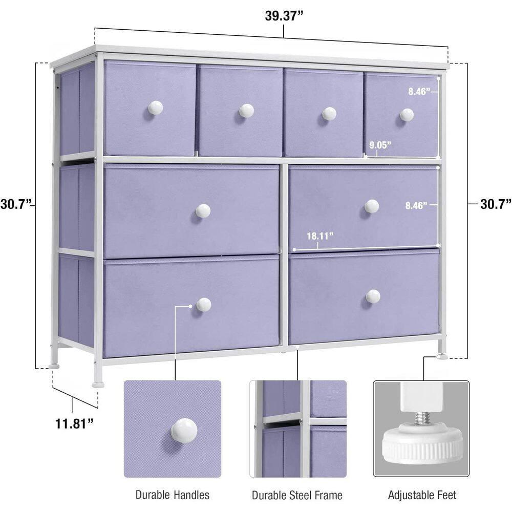 Drawer Purple Dresser Steel Frame Wood Top Easy Pull Fabric Bins 11.81 in. L x 39.37 in. W x 30.7 in. H 8