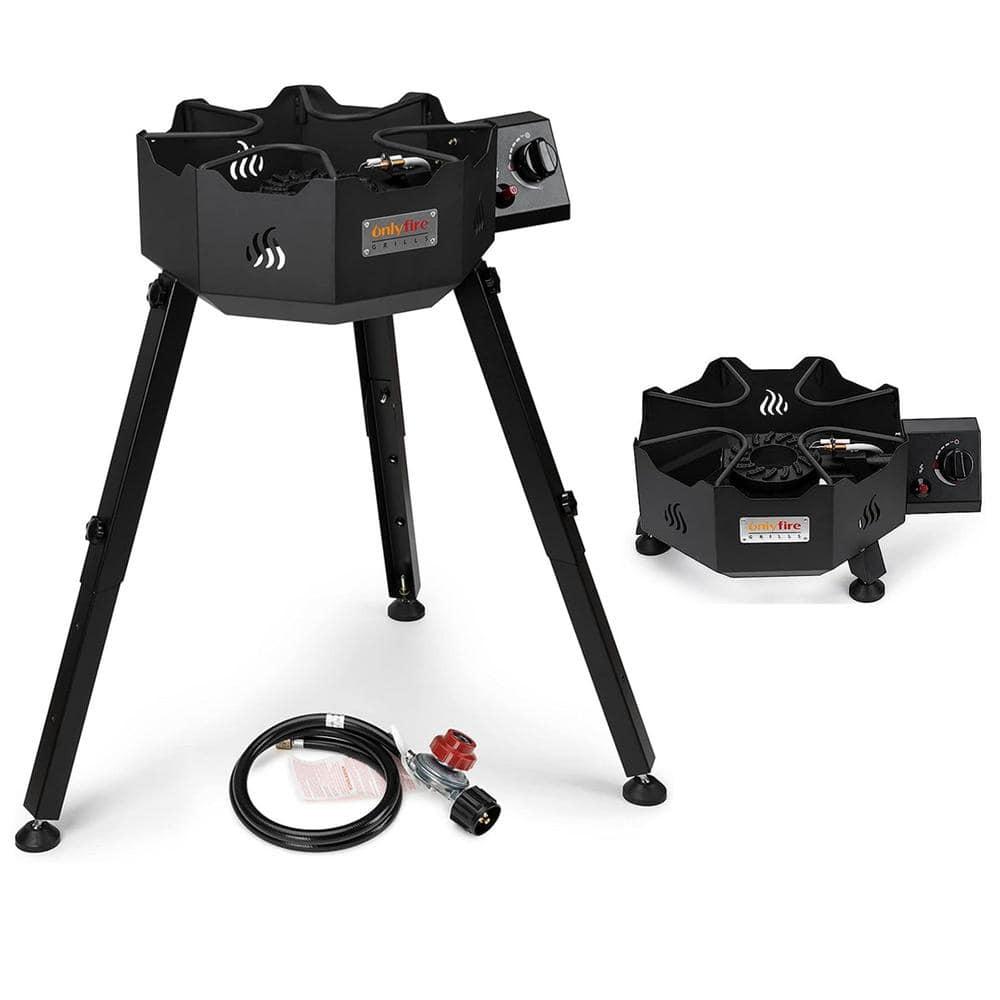ONLYFIRE Portable Gas Burner with Adjustable Removable Legs, Propane Camping Stove for Backyard RV Tailgating Outdoor Cooking, works for Wok, Skillet, Frying Pan, Pot, 4FT Hose, 65000BTU, GS301