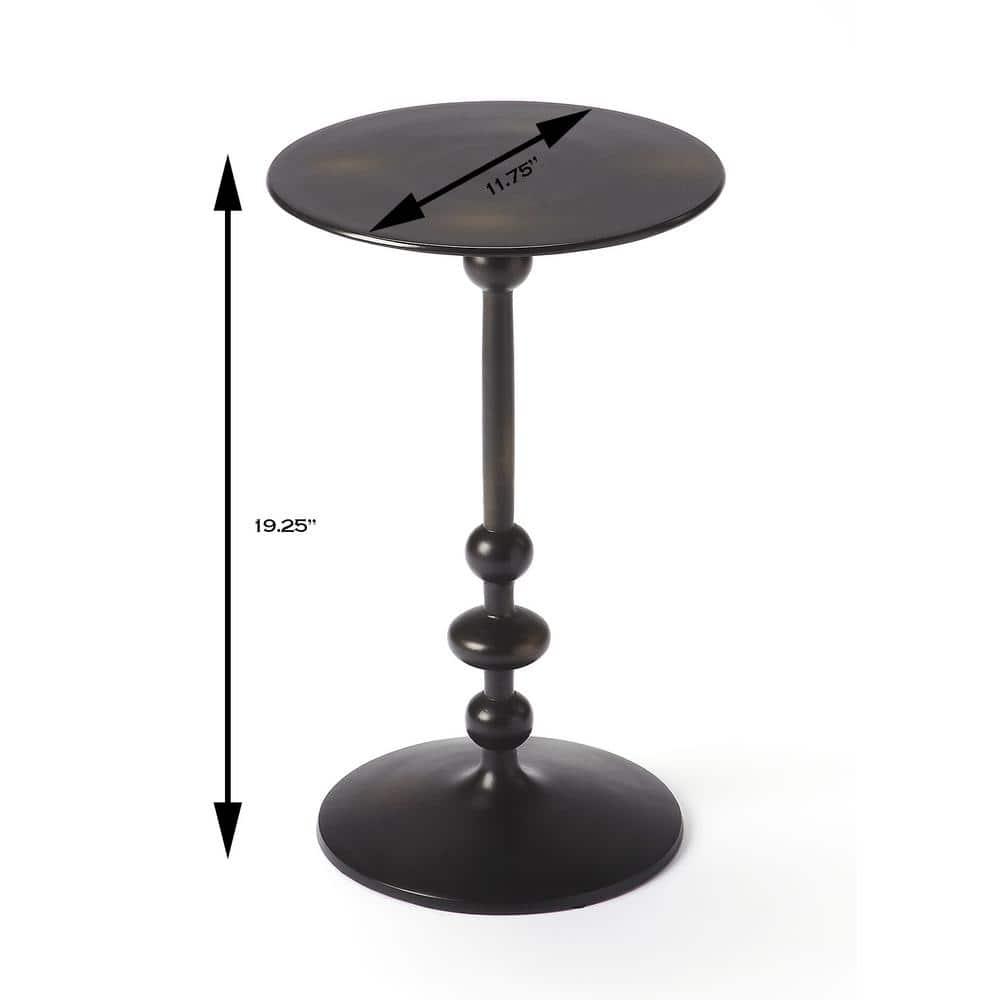 Elegant Round Black Iron and Wood Pedestal End Table