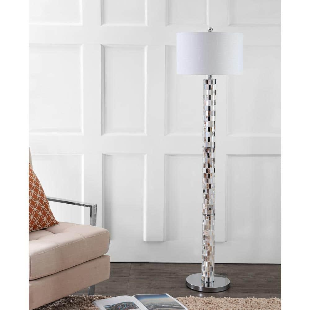 JONATHAN Y JYL1057A Liam 63.5" Seashell Mosaic LED Floor Lamp, Coastal, Traditional for living room, dinning room, bedroom, office Bulb Included, Cream