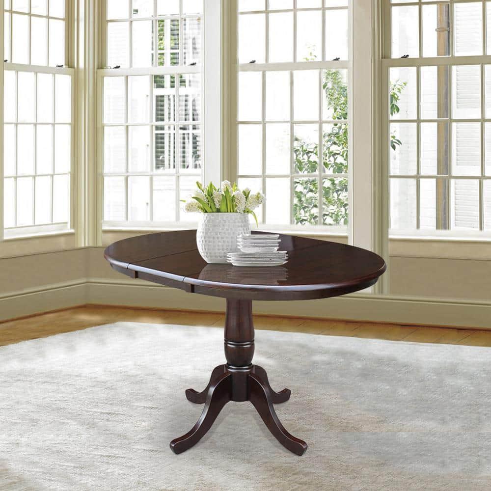 International Concepts 36 inches Round Top Pedestal Table With 12 inches Leaf - 28.9 inchesH - Dining Height