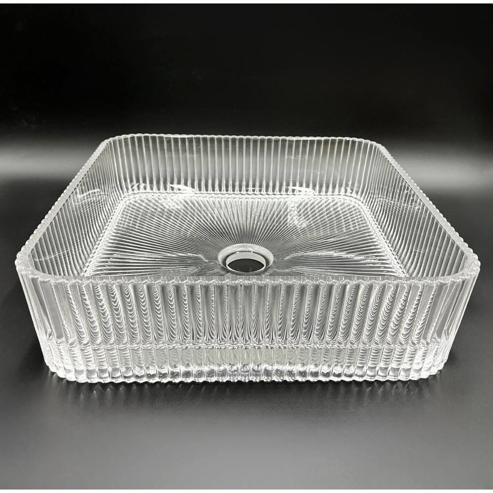 Plaza 15" Square Decorative Crystal Black Vessel Sinks With 60" White Base