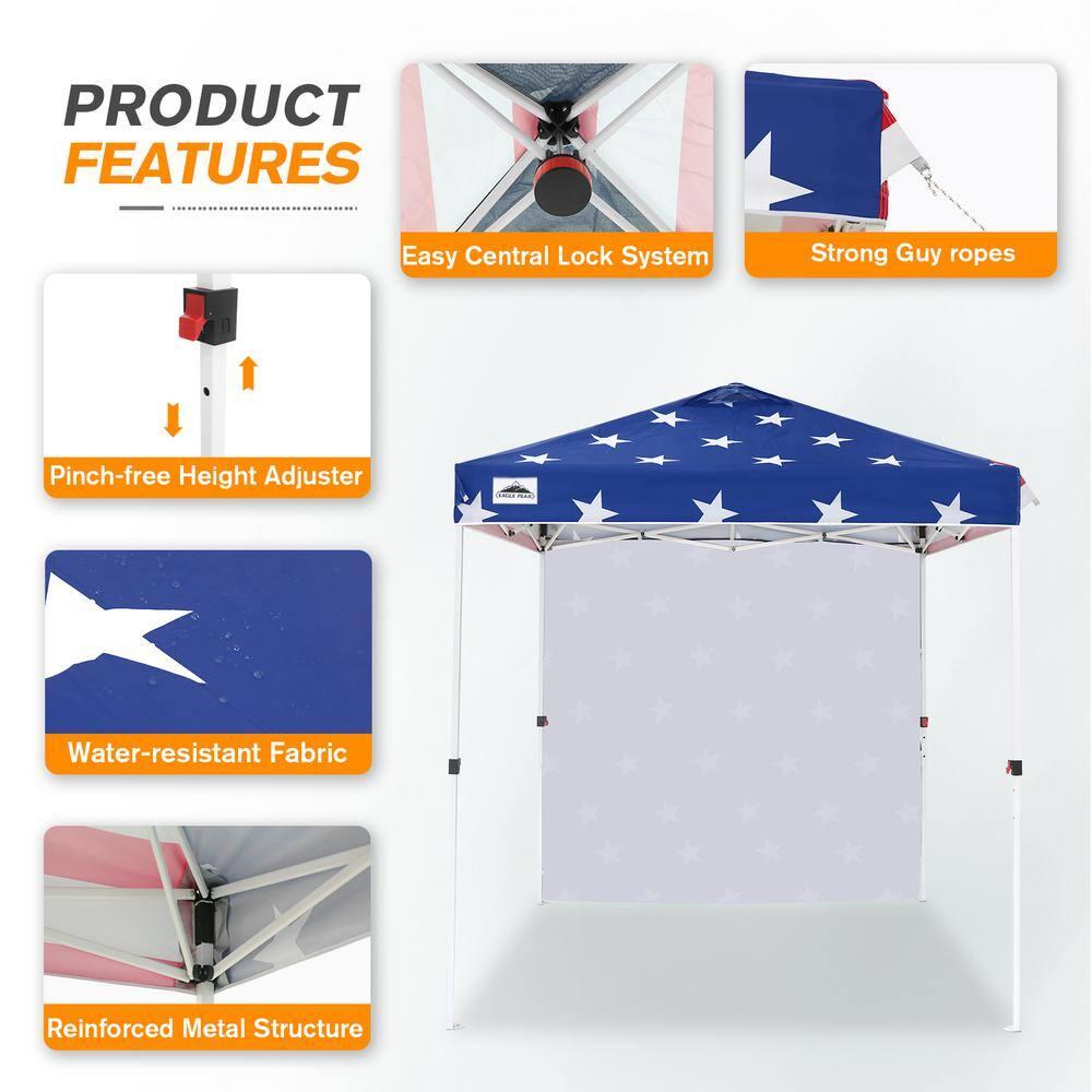 EAGLE PEAK 6.6 x 6.6 ft Easy Set Up Straight Leg Pop Up Outdoor Canopy with One Removable Wall,American Flag