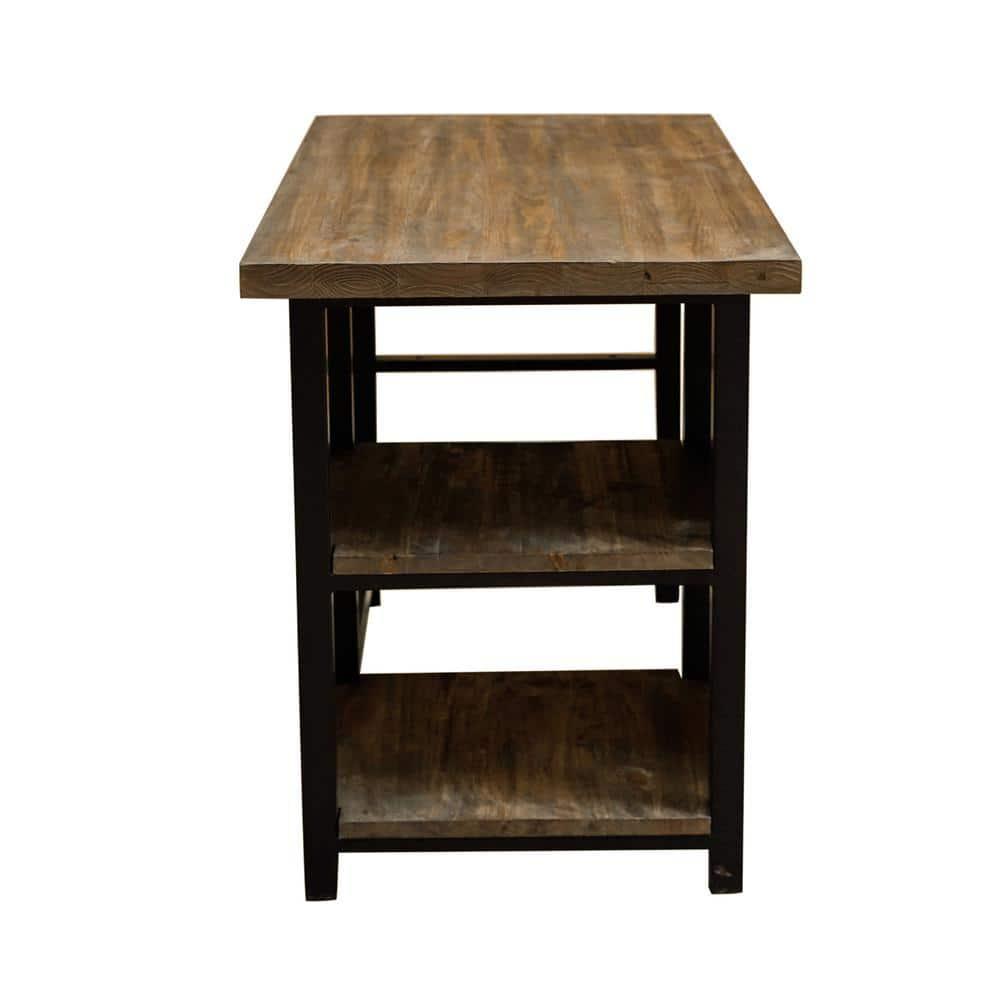 Pomona Writing Desk with Two Shelves Metal and Solid Wood Natural - Alaterre Furniture: Modern Style, Open Storage, Home Office