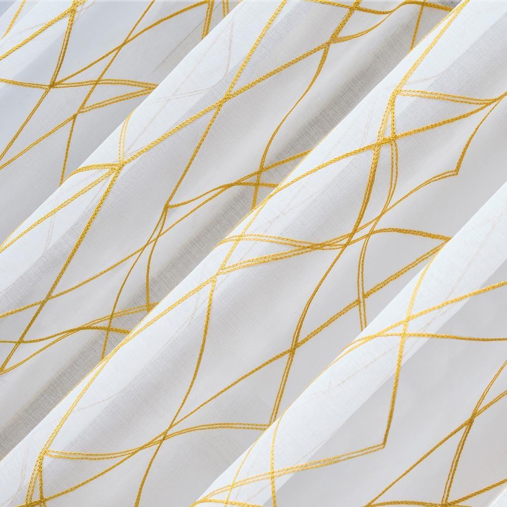 50"x84" No. 918 Light Filtering Abstract Geometric Embroidery Rod Pocket Curtain Panel Gold: Modern Window Decor