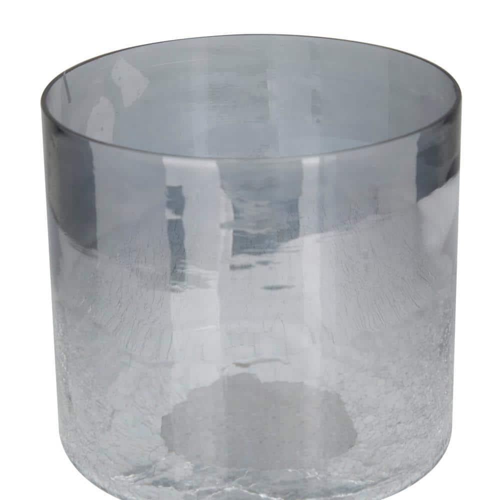 DecMode Black Glass Handmade Turned Style Pillar Hurricane Lamp with Smoked Glass Finish