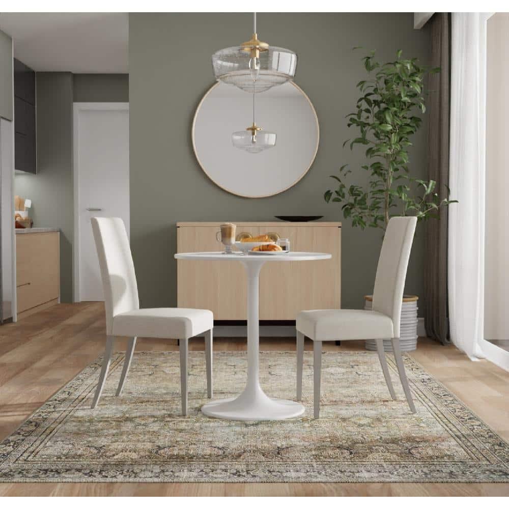 Carolina Living 30" Zaha Round Marble Top Dining Table White