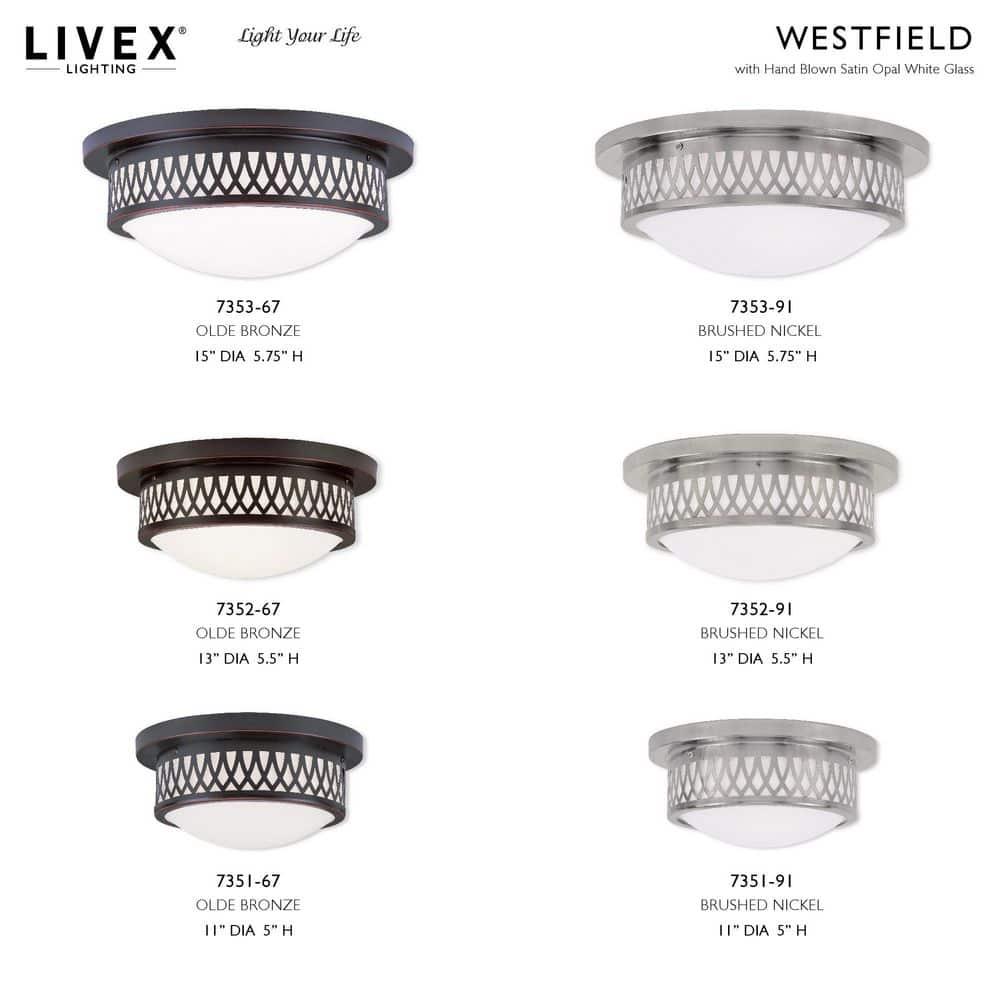 Livex Lighting Westfield Bronze/White Metal/Glass Ceiling Mount Fixture