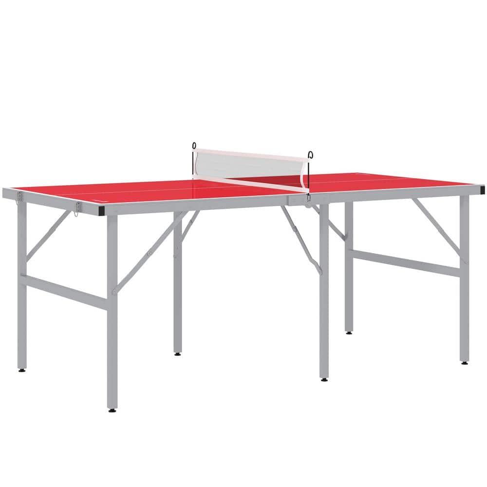 Soozier Mini Ping Pong Table Set for Outdoor and Indoor, Foldable Table Tennis Table with Net, 2 Paddles, 3 Balls, Easy Assembly, Red