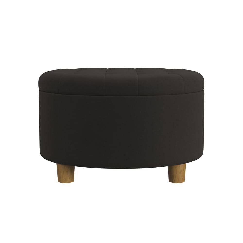 Tufted Round Storage Ottoman Velvet Brown - HomePop: Elegant Honey Oak Legs, Upholstered, Easy to Assemble