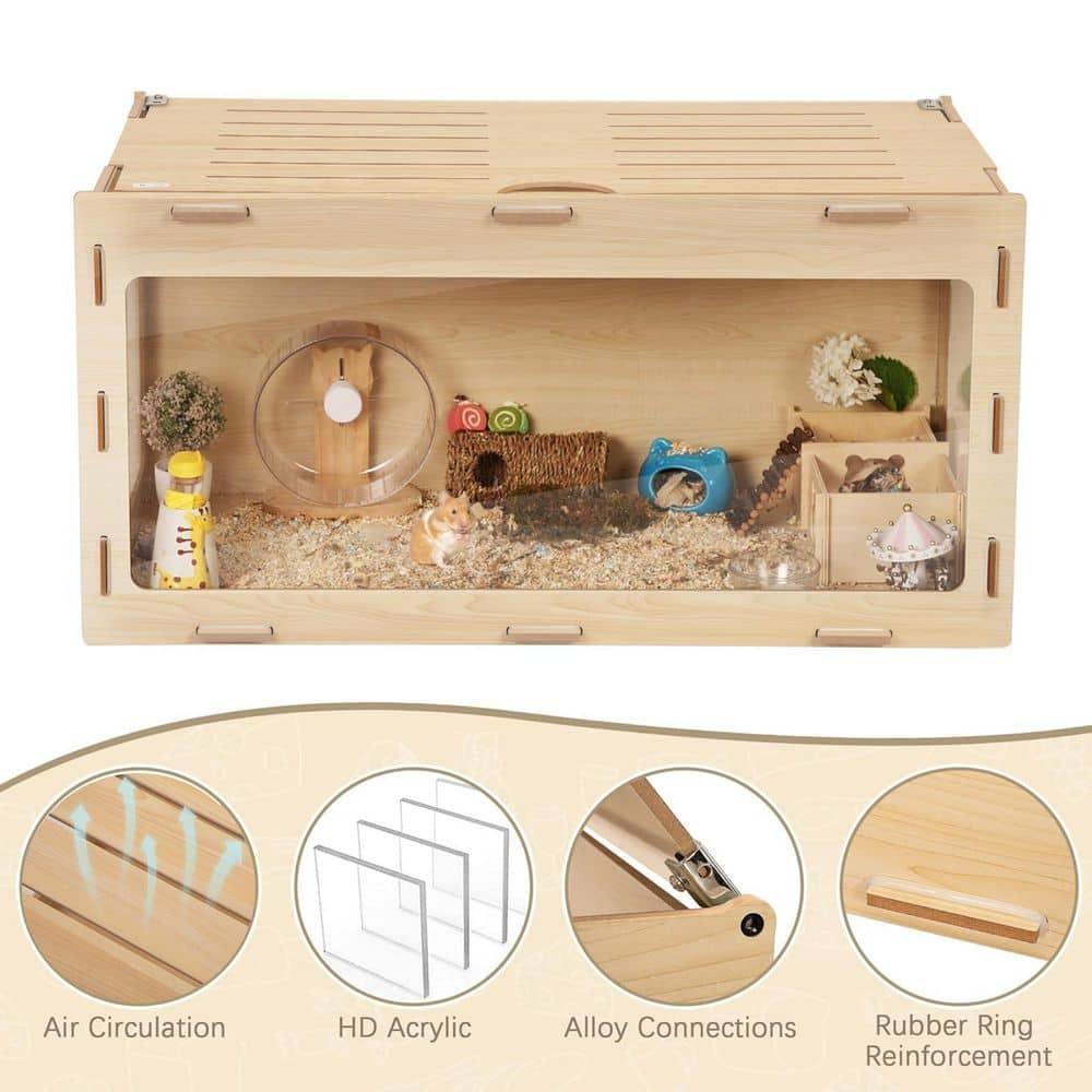 COZIWOW Large Wooden Hamster Cage,Habitat Shelter W/Acrylic Board,Flip Top