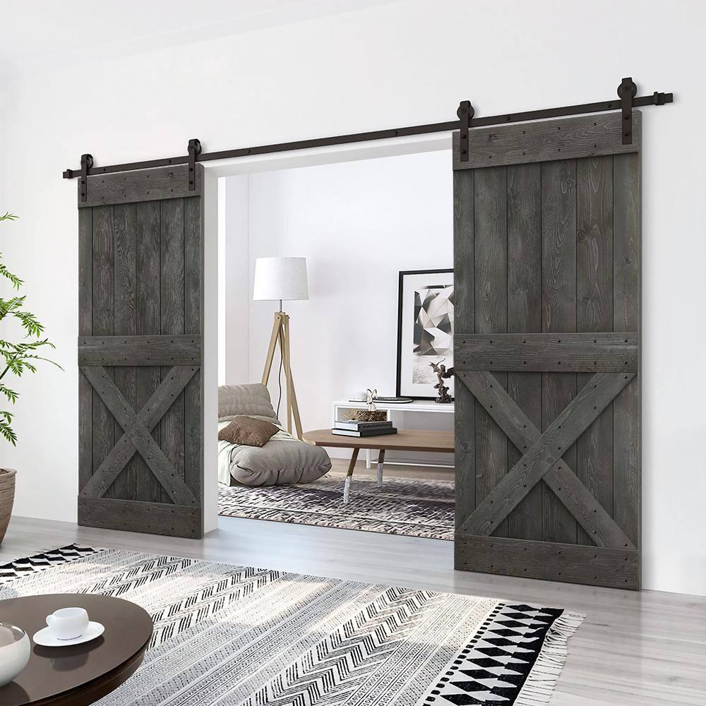 Calhome 84'' Solid Wood Paneled Painted with Installation Hardware Kit Barn Door