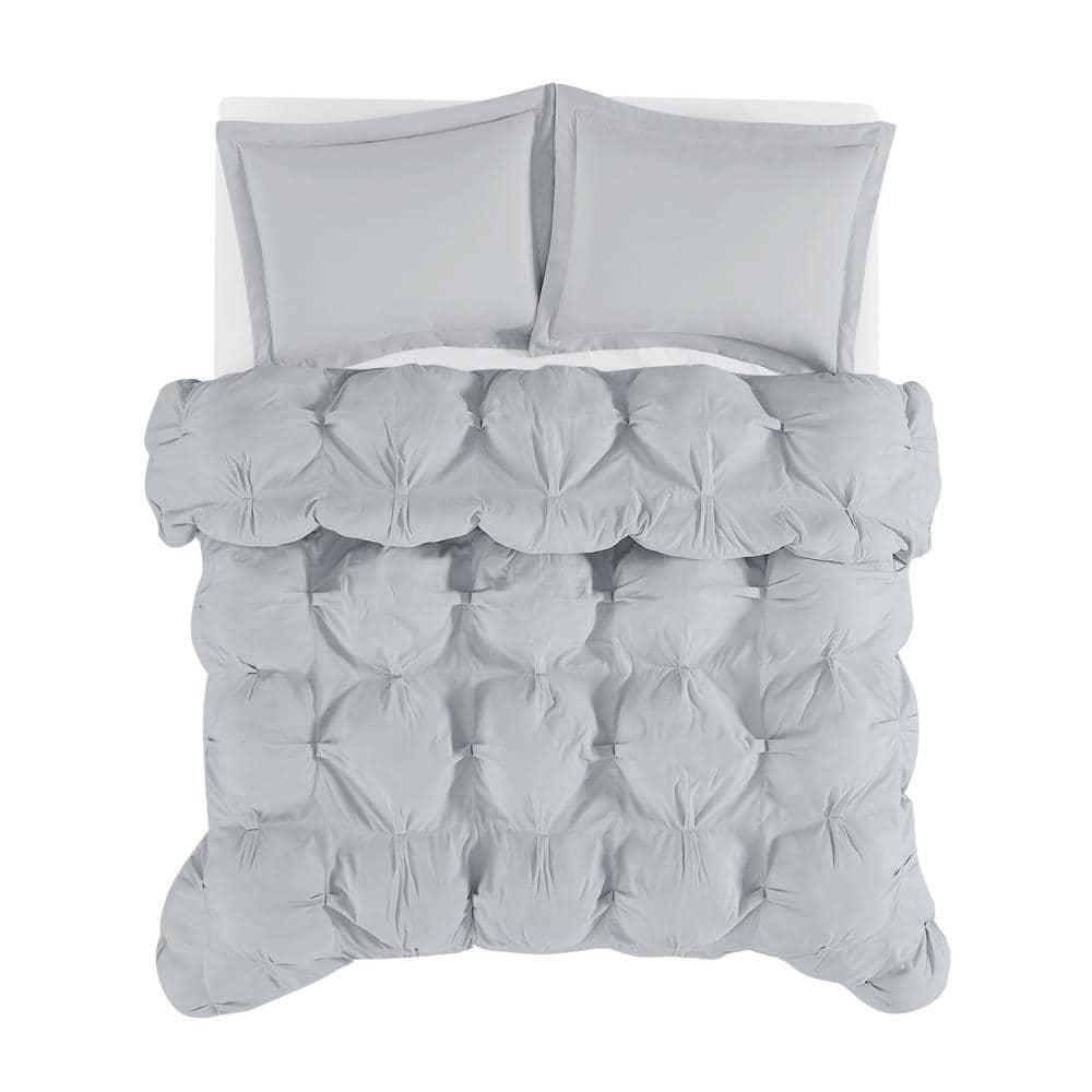 Truly Soft 2pc Twin/Twin Extra Long Cloud Puffer Comforter Set Gray: Microfiber, Machine Washable, Includes Sham