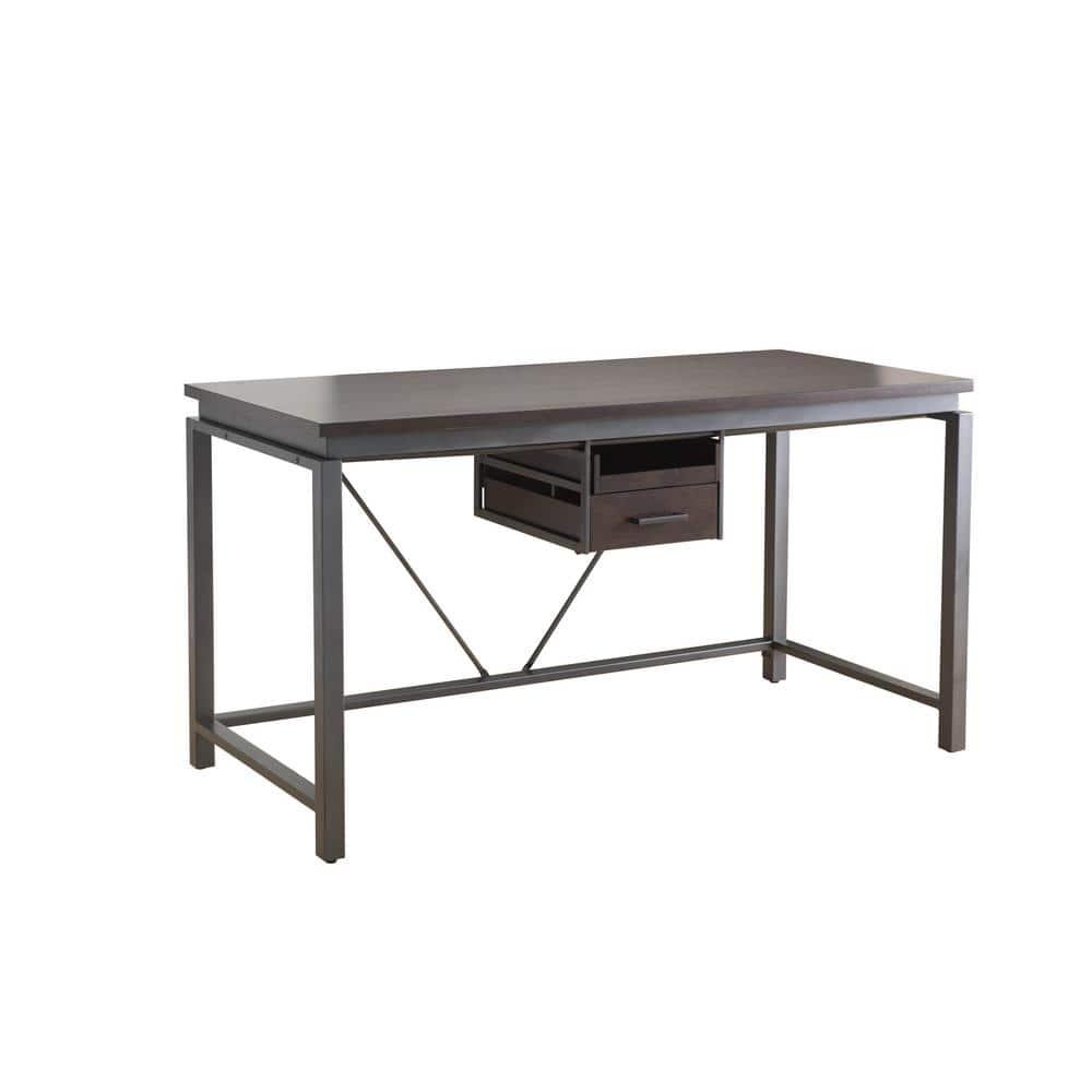 Sunjoy 58" Brown Wood Finish Writing Study Laptop Computer Desk Home Office Workstation with Motion Storage Drawer and Metal Frame