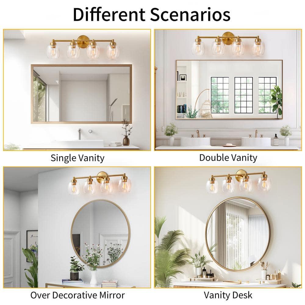 KAWOTI 4-Light Bathroom Light Fixtures, Antique Brass Vanity Wall Lamps over Mirror Bedroom Living Room Hallway