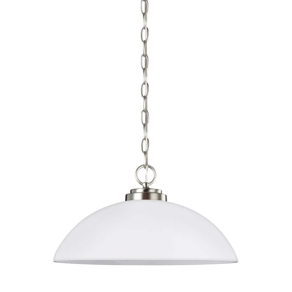 Progress Lighting, Classic Collection, 1-Light Pendant, Brushed Nickel, Etched Glass Shade