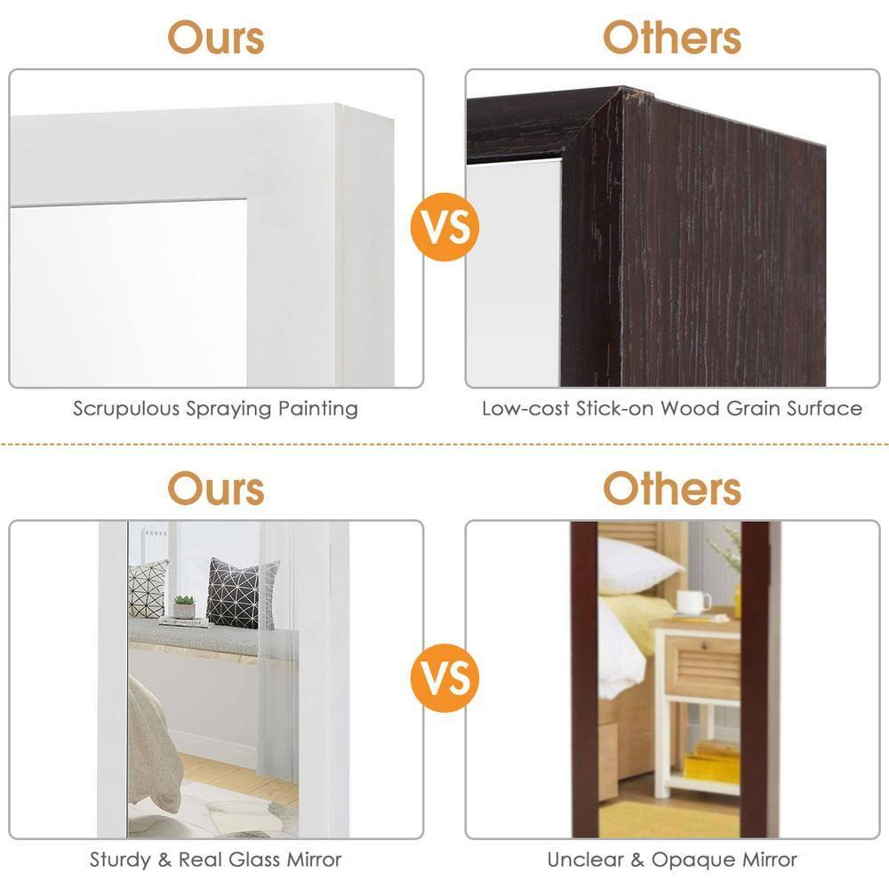 Costway Wall Door Mounted Mirrored Jewelry Cabinet Storage Organizer White