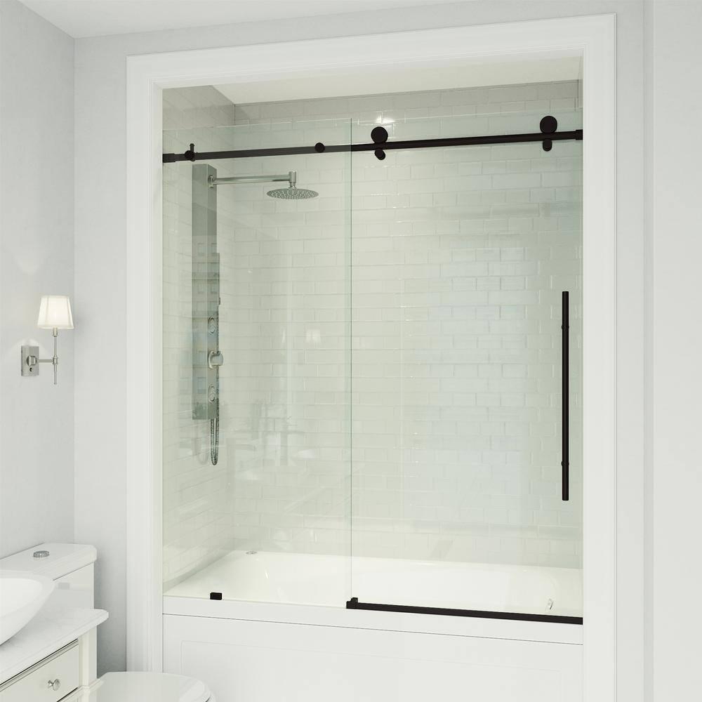 Elan E-Class 56-60" W x 66" H Sliding Frameless Tub Door with 3/8" Clear Glass