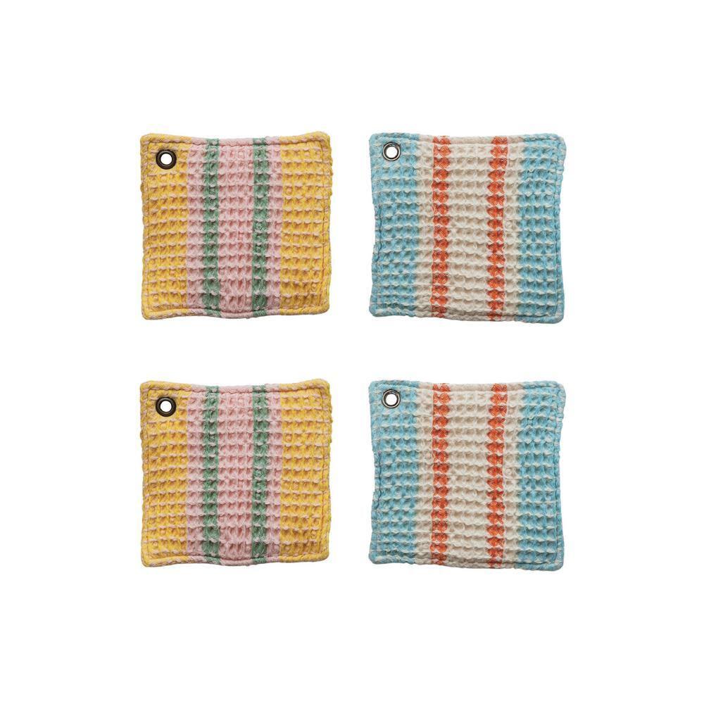 Creative Co-Op Cotton Waffle Weave Pot Holder With Leather Loop