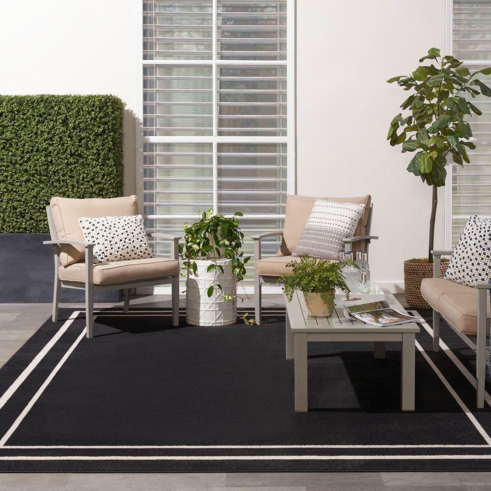 Nourison Essentials 9' x 12' Black Ivory Contemporary Indoor/Outdoor Rug